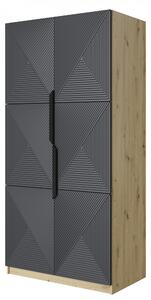 Skříň Asha 100 cm - dub artisan / rivier stone mat / černé kovové úchytky