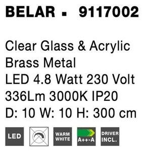 Nova Luce Závěsné svítidlo BELAR čiré sklo a akryl mosazný kov LED 4.8W 3000K