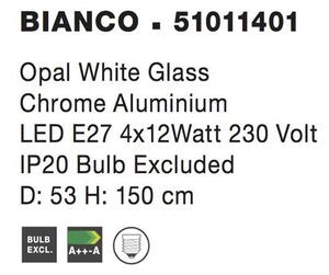 Nova Luce Závěsné svítidlo BIANCO opálové bílé sklo chromovaný hliník E27 4x12W