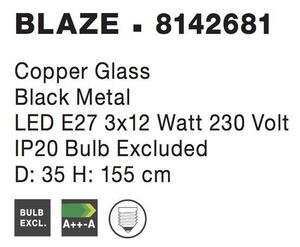 Nova Luce Závěsné svítidlo BLAZE měďené sklo a černý kov E27 3x12W