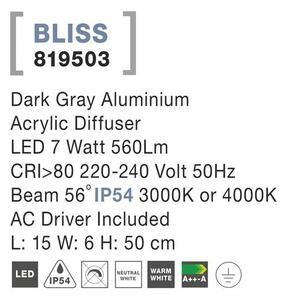 Nova Luce Venkovní sloupkové svítidlo BLISS tmavě šedý hliník akrylový difuzor LED 7W 3000K 56st. IP54 vč. driveru