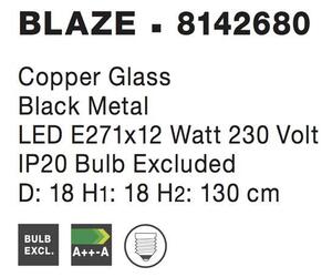 Nova Luce Závěsné svítidlo BLAZE měďené sklo a černý kov E27 1x12W