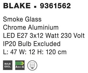 Nova Luce Závěsné svítidlo BLAKE kouřové sklo chromovaný hliník E27 3x12W