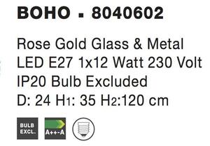 Nova Luce Závěsné svítidlo BOHO růžově zlaté sklo a kov E27 1x12W