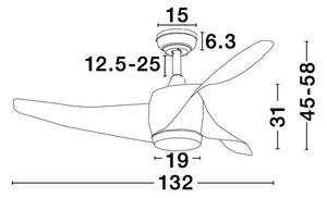 Nova Luce Stropní ventilátor se světlem BREEZE tělo z oceli matná černá a sklo 3ABS dřevěné listy LED 18W 3000K