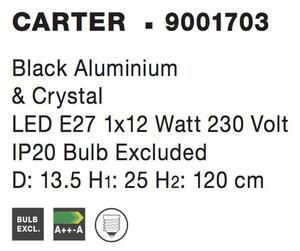 Nova Luce Závěsné svítidlo CARTER černý hliník a křišťál E27 1x12W