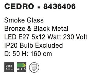 Nova Luce Závěsné svítidlo CEDRO kouřové sklo Bronz a černý kov E27 5x12W