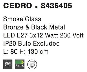 Nova Luce Závěsné svítidlo CEDRO kouřové sklo Bronz a černý kov E27 3x12W