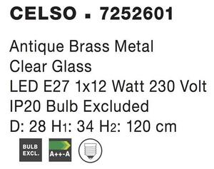 Nova Luce Závěsné svítidlo CELSO antický kov mosaz čiré sklo E27 1x12W