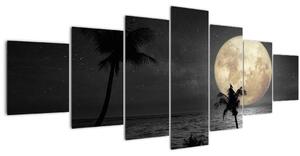 Obraz - Pláž za úplňku v šedých tónech (210x100 cm)