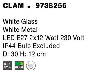 Nova Luce Stropní svítidlo CLAM bílé sklo bílá kov E27 2x12W IP44