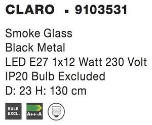 Nova Luce Závěsné svítidlo CLARO kouřové sklo černý kov E27 1x12W