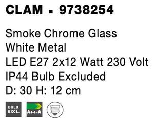 Nova Luce Stropní svítidlo CLAM kouřové chromové sklo bílá kov E27 2x12W IP44