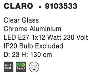 Nova Luce Závěsné svítidlo CLARO čiré sklo chromovaný hliník E27 1x12W