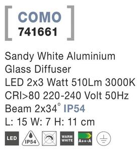 Nova Luce Venkovní nástěnné svítidlo COMO bílá hliník skleněný difuzor LED 2x3W 3000K 2x34st. IP54