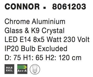 Nova Luce Závěsné svítidlo CONNOR chromovaný hliník sklo a K9 křišťál E14 8x5W