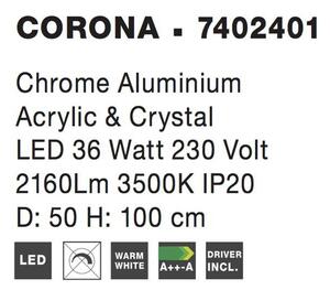 Nova Luce Závěsné svítidlo CORONA chromovaný hliník akryl a křišťál LED 36W 3000K
