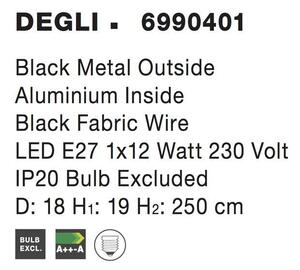 Nova Luce Závěsné svítidlo DEGLI černý kov zvenku hliník uvnitř E27 1x12W