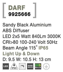 Nova Luce Venkovní nástěnné svítidlo DARF černý hliník ABS difuzor LED 2x5W 3000K 115st. IP65