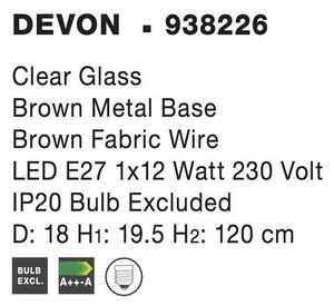Nova Luce Závěsné svítidlo DEVON čiré sklo hnědá kovová základna hnědý kabel E14 1x5W
