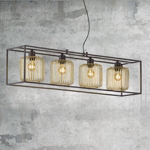 FISCHER & HONSEL Závěsné světlo Caydo, matná černá/zlatá, délka 110 cm, 4 žárovky., stmívatelný, Černá, Obývací pokoj / jídelna, kov, Moderní