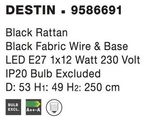Nova Luce Závěsné svítidlo DESTIN železo a ratan, černá barva E27 1x12W