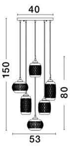 Nova Luce Závěsné svítidlo DEVON čiré sklo hnědá kovová základna hnědý kabel E14 6x5W