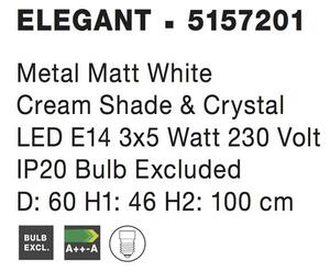 Nova Luce Závěsné svítidlo ELEGANT závěsné svítidlo kov matná bílá krémové stínidlo a křišťály E14 3x5W