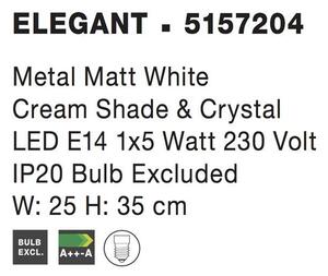 Nova Luce Nástěnné svítidlo ELEGANT kov matná bílá krémové stínidlo a křišťály E14 1x5W