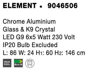 Nova Luce Závěsné svítidlo ELEMENT chromovaný hliník sklo a K9 křišťál G9 6x5W