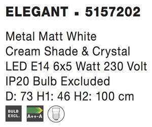 Nova Luce Závěsné svítidlo ELEGANT závěsné svítidlo kov matná bílá krémové stínidlo a křišťály E14 6x5W