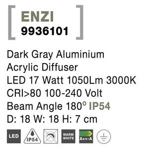 Nova Luce Venkovní nástěnné svítidlo ENZI tmavě šedý hliník akrylový difuzor LED 15W 3000K 180st. IP54