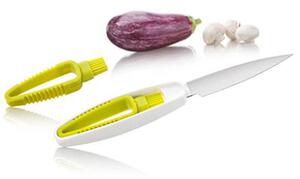 Set nůž na zeleninu + kartáček VacuVin (bílá zelená, nerezová ocel)