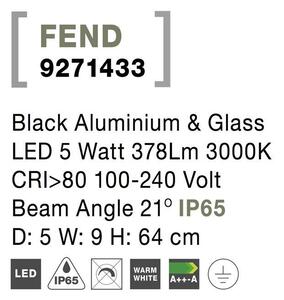 Nova Luce Venkovní sloupkové svítidlo FEND černý hliník a sklo LED 5W 3000K 21st. IP65