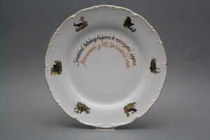 Bohemia Porcelán 1987 Dárkový talíř mělký 25cm Ofélie Myslivci AGL