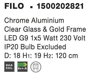 Nova Luce Závěsné svítidlo FILO chromovaný hliník čiré sklo a zlatý rám G9 1x5W