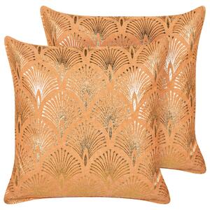 Sada 2 dekorativních polštářů HOYA Bavlna 45 x 45 cm Oranžová Geometrický vzor