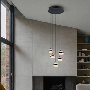 Trio Lighting Závěsné LED světlo Dios, niklová barva, Ø 45 cm, 5 ramen, stmívatelný, Hliník / šedá / zinek, Obývací pokoj / jídelna, kov, Moderní