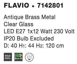 Nova Luce Závěsné svítidlo FLAVIO antický kov mosaz čiré sklo E27 1x12W