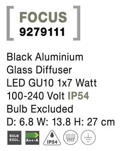 Nova Luce Venkovní svítidlo s bodcem FOCUS černý hliník skleněný difuzor GU10 1x7W IP54