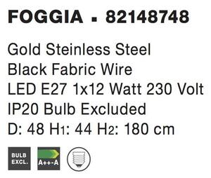 Nova Luce Závěsné svítidlo FOGGIA zlatá nerez ocel černý kabel E27 1x12W