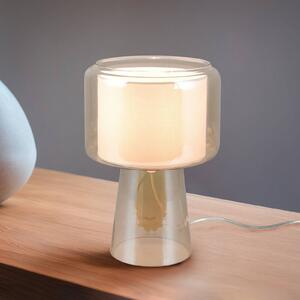 Trio Lighting Stolní lampa Rocka, jantarová barva, výška 29 cm, sklo/látka, Krémová / jantar, Obývací pokoj / jídelna, Sklo