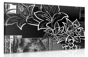 Obraz květinová ilustrace v černobílém provedení Varianta: 60x40