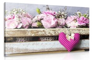 Obraz květiny karafiátu v dřevěné bedně Varianta: 60x40