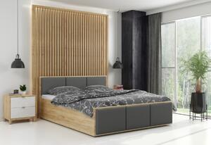 Čalouněná postel PANAMAX, 160x200, dub kraft/trinity 15 - šedá + kovový rošt + matrace