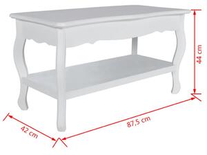 Konferenční stolek Antik s poličkou - bílý | 87,5x42x44 cm