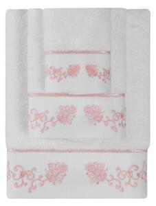 Ručník DIARA 50x100 cm Bílá / růžová výšivka, 550 gr / m², Česaná prémiová bavlna 100%