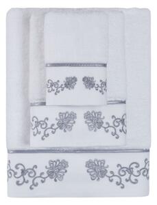 Malý ručník DIARA 30x50 cm. Malý froté ručník DIARA 30x50 cm z bavlny je zárukou nejvyšší kvality. Vlákna mají vyšší absorpci a udržují barevnou stálost. Bílá / šedá výšivka