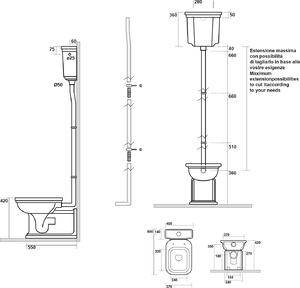 Kerasan WALDORF WC mísa s nádržkou, spodní/zadní odpad, černá-chrom WCSET27-WALDORF