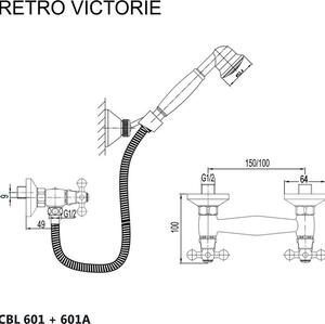 Mereo Sprchová nástěnná baterie, Retro Viktorie, 150 mm, s příslušenstvím, chrom CBL601